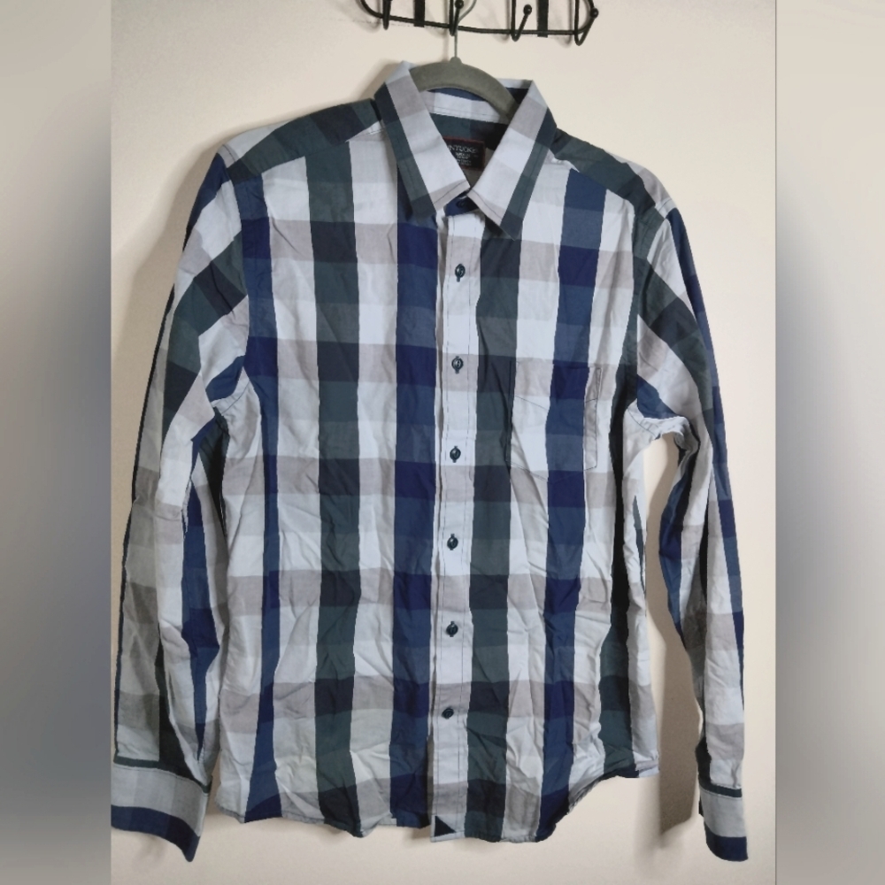 UNTUCKit (Size M) Men's Multicolored Plaid Cotton Button Front Slim Fit LS Shirt